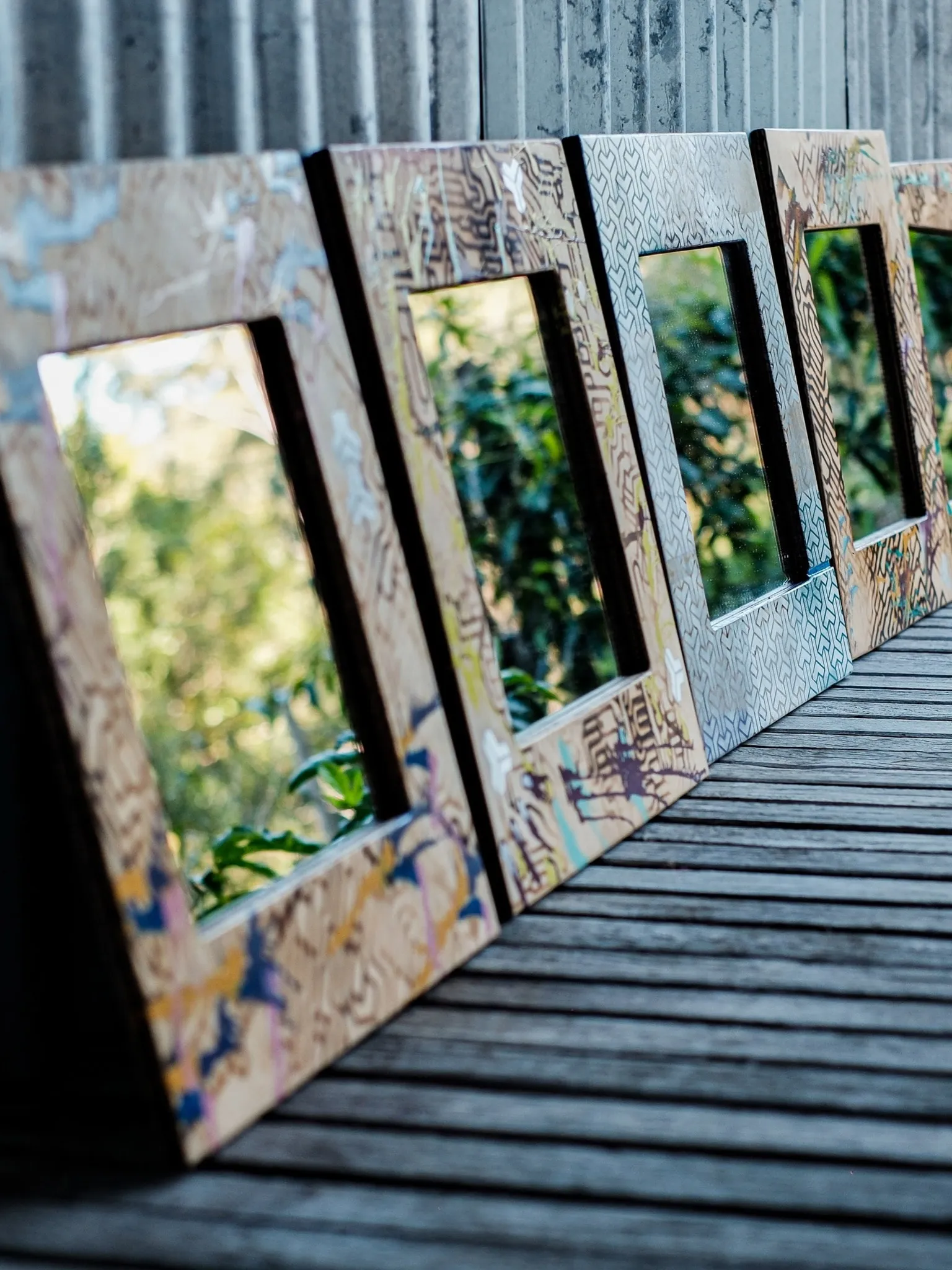 A row of small mirrors